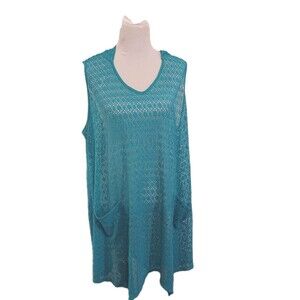 Catherines Women's Turquoise Hooded Lace  Beach Cover Up Size 2X